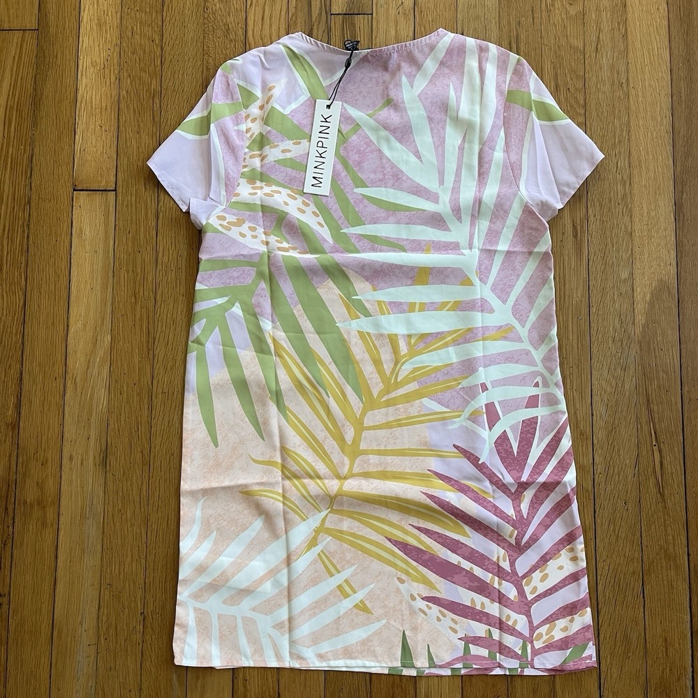 New MINKPINK Small Pink Tropical Multicolored Midi Dress NWT Resort Vacation - Picture 9 of 9
